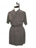 Button Cowlneck Dress - Charcoal