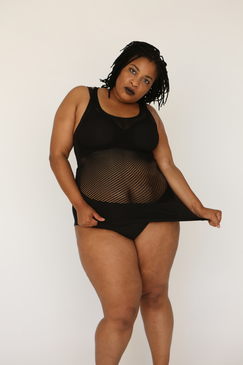 Teggings Stretchy Fishnet Racerback Tank- Black 