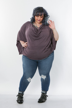 Simply Chic Jersey Capelet Top- Heathered Purple