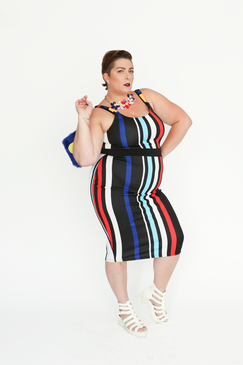PRIMARY: Rainbeaux Stripe Bodycon Midi