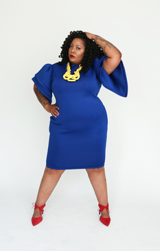  PRIMARY: Funnel Sleeve Bodycon: BLU